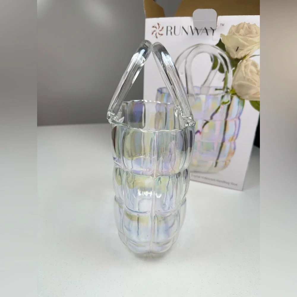 NIB‎ RUNWAY Godinger Crystal Glass Iridescent Handbag Vase